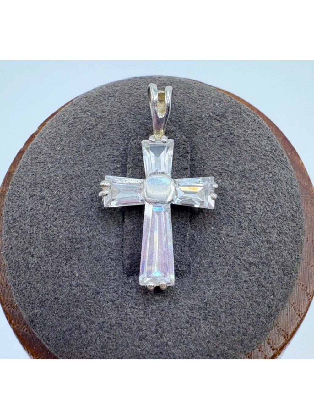 Cubic Zirconia Cross Pendant Sterling Silver 925 Size 1" Length
